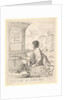 Plate 1: a young man sitting on a stone, facing left in profile, holding a drawing pad in …, 1650 by Stefano della Bella