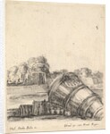 A mortar without a carriage lying on the ground to the right, soldiers firing canno…, ca. 1638-43 by Stefano della Bella