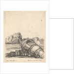 A mortar without a carriage lying on the ground to the right, soldiers firing canno…, ca. 1638-43 by Stefano della Bella