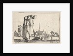 Plate 10: a peasant woman turned towards the right with a child on her back, a boy lyi…, ca. 1642 by Stefano della Bella