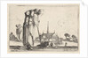Plate 10: a peasant woman turned towards the right with a child on her back, a boy lyi…, ca. 1642 by Stefano della Bella