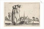 Plate 10: a peasant woman turned towards the right with a child on her back, a boy lyi…, ca. 1642 by Stefano della Bella