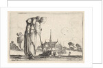 Plate 10: a peasant woman turned towards the right with a child on her back, a boy lyi…, ca. 1642 by Stefano della Bella