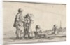 Plate 13: two peasants standing to left, a cripple kneeling on the ground in center, a…, ca. 1642 by Stefano della Bella