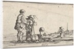 Plate 13: two peasants standing to left, a cripple kneeling on the ground in center, a…, ca. 1642 by Stefano della Bella