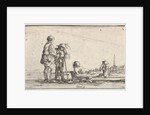 Plate 13: two peasants standing to left, a cripple kneeling on the ground in center, a…, ca. 1642 by Stefano della Bella