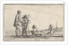 Plate 13: two peasants standing to left, a cripple kneeling on the ground in center, a…, ca. 1642 by Stefano della Bella