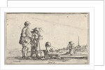 Plate 13: two peasants standing to left, a cripple kneeling on the ground in center, a…, ca. 1642 by Stefano della Bella