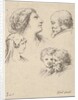Plate 9: five heads, two young women at left, a bearded man at upper right, a young wo…, ca. 1649 by Stefano della Bella