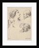 Plate 9: five heads, two young women at left, a bearded man at upper right, a young wo…, ca. 1649 by Stefano della Bella