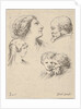 Plate 9: five heads, two young women at left, a bearded man at upper right, a young wo…, ca. 1649 by Stefano della Bella