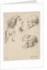 Plate 9: five heads, two young women at left, a bearded man at upper right, a young wo…, ca. 1649 by Stefano della Bella