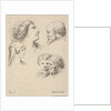 Plate 9: five heads, two young women at left, a bearded man at upper right, a young wo…, ca. 1649 by Stefano della Bella