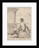 Plate 1: a young man sitting on a stone, facing left in profile, holding a drawing pad in …, 1650 by Stefano della Bella