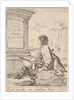 Plate 1: a young man sitting on a stone, facing left in profile, holding a drawing pad in …, 1650 by Stefano della Bella