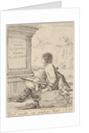 Plate 1: a young man sitting on a stone, facing left in profile, holding a drawing pad in …, 1650 by Stefano della Bella