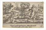 Atalanta and Hippomenes, in the foreground Atalanta kneeling to pick up an apple an…, ca. 1535-62 by Virgil Solis