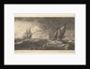 A yacht and three warships in a storm, 1665 by Wenceslaus Hollar