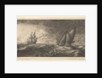 A yacht and three warships in a storm, 1665 by Wenceslaus Hollar