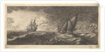 A yacht and three warships in a storm, 1665 by Wenceslaus Hollar