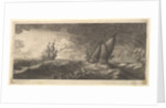 A yacht and three warships in a storm, 1665 by Wenceslaus Hollar