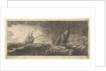A yacht and three warships in a storm, 1665 by Wenceslaus Hollar
