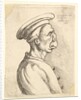 Bust of a man with a flat nose and protruding mouth, wearing flat cap and buttoned coat in…, 1660 by Wenceslaus Hollar