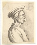 Bust of a man with a flat nose and protruding mouth, wearing flat cap and buttoned coat in…, 1660 by Wenceslaus Hollar