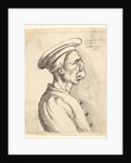 Bust of a man with a flat nose and protruding mouth, wearing flat cap and buttoned coat in…, 1660 by Wenceslaus Hollar