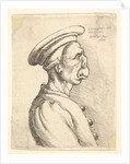 Bust of a man with a flat nose and protruding mouth, wearing flat cap and buttoned coat in…, 1660 by Wenceslaus Hollar