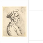 Bust of a man with a flat nose and protruding mouth, wearing flat cap and buttoned coat in…, 1660 by Wenceslaus Hollar