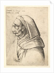Bust of a man with a small turned-up nose and very high upper lip, wearing hood, in profil…, 1666 by Wenceslaus Hollar