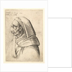Bust of a man with a small turned-up nose and very high upper lip, wearing hood, in profil…, 1666 by Wenceslaus Hollar