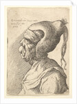 Bust of a deformed woman with conical hat and two dangling plaits in profile to left, 1665 by Wenceslaus Hollar