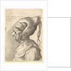 Bust of a deformed woman with conical hat and two dangling plaits in profile to left, 1665 by Wenceslaus Hollar