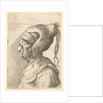 Bust of a deformed woman with conical hat and two dangling plaits in profile to left, 1665 by Wenceslaus Hollar
