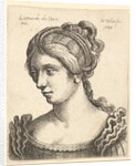Bust of a woman looking downwards towards left with elaborately decorated hair, 1648 by Wenceslaus Hollar