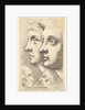 Two youths in profile to left with two grotesque heads facing each other below, 1625-77 by Wenceslaus Hollar