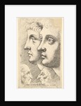 Two youths in profile to left with two grotesque heads facing each other below, 1625-77 by Wenceslaus Hollar