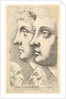 Two youths in profile to left with two grotesque heads facing each other below, 1625-77 by Wenceslaus Hollar