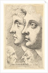 Two youths in profile to left with two grotesque heads facing each other below, 1625-77 by Wenceslaus Hollar