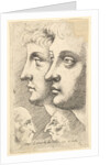 Two youths in profile to left with two grotesque heads facing each other below, 1625-77 by Wenceslaus Hollar