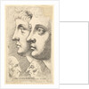 Two youths in profile to left with two grotesque heads facing each other below, 1625-77 by Wenceslaus Hollar