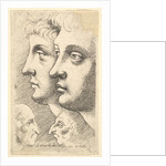 Two youths in profile to left with two grotesque heads facing each other below, 1625-77 by Wenceslaus Hollar