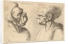 Two deformed heads facing inwards, 1625-77 by Wenceslaus Hollar