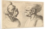 Two deformed heads facing inwards, 1625-77 by Wenceslaus Hollar