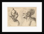 Two deformed heads facing inwards, 1625-77 by Wenceslaus Hollar