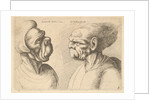 Two deformed heads facing inwards, 1625-77 by Wenceslaus Hollar
