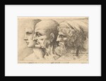 Row of three heads in profile to left, 1645 by Wenceslaus Hollar