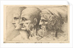 Row of three heads in profile to left, 1645 by Wenceslaus Hollar